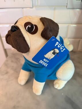 New Plush Pugs not Drigs  Toy in Blue shirt - 'Pugs Not Drugs by Gemma Correll